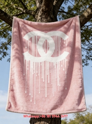 Edgy Pink Dripping Chanel Double C Logo Flannel Sofa Throw Blanket for Modern Streetwear IMG_6984